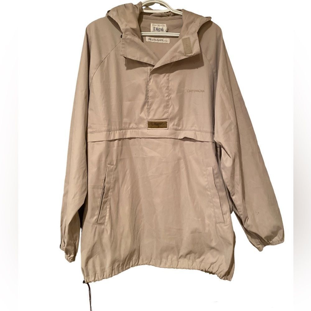 E Magrath Windbreaker Men’s Size XL Tan Hooded Pullover Vented Back